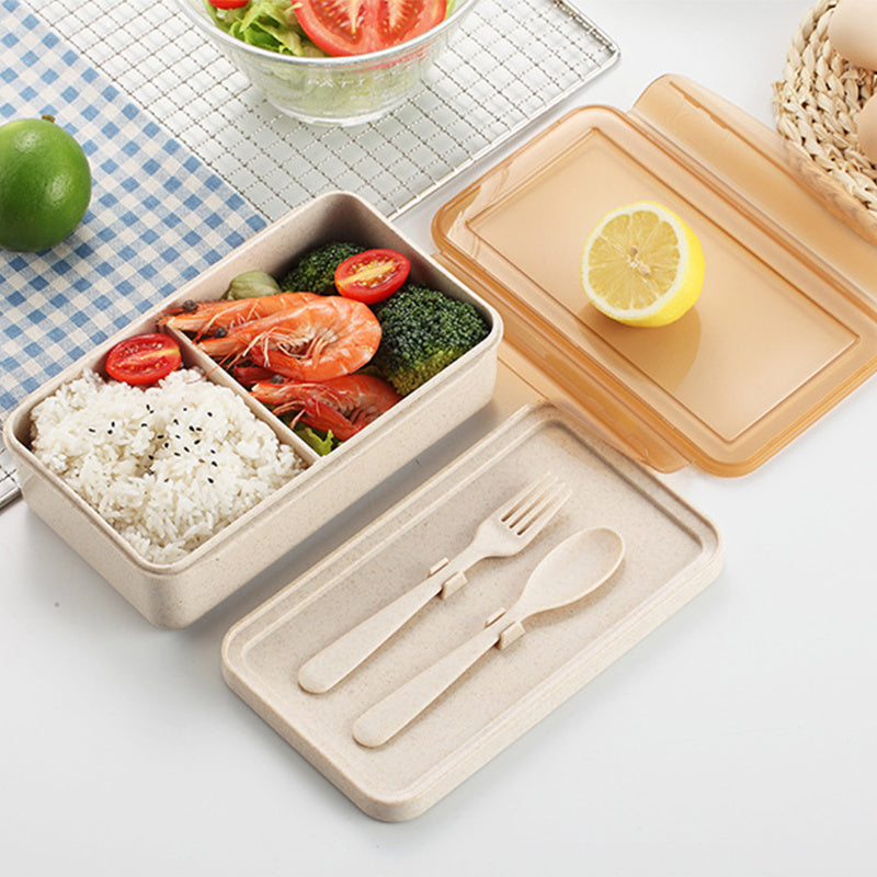 Lunch Box With Spoon & Fork Container Storage Food Dinnerware For