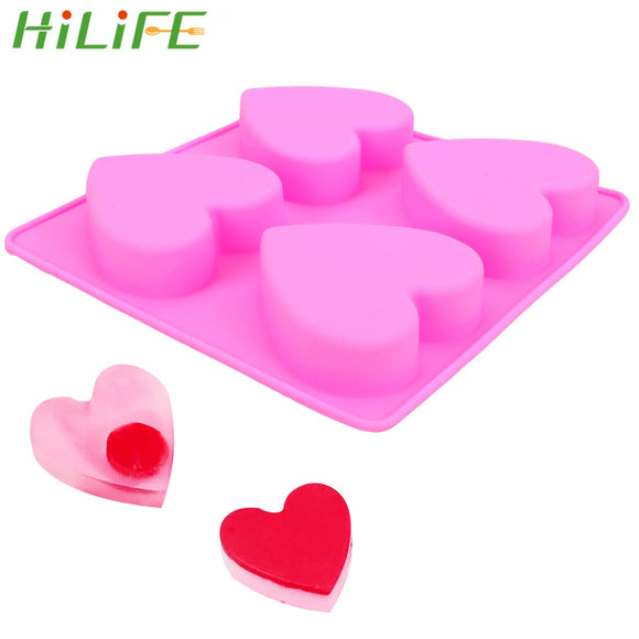 HILIFE 4 Hole Heart Style 3D Cake Mold Fondant Cake Chocolate Decoration Cupcake Jelly Candy Baking Tool Party Supply|Cake Molds|