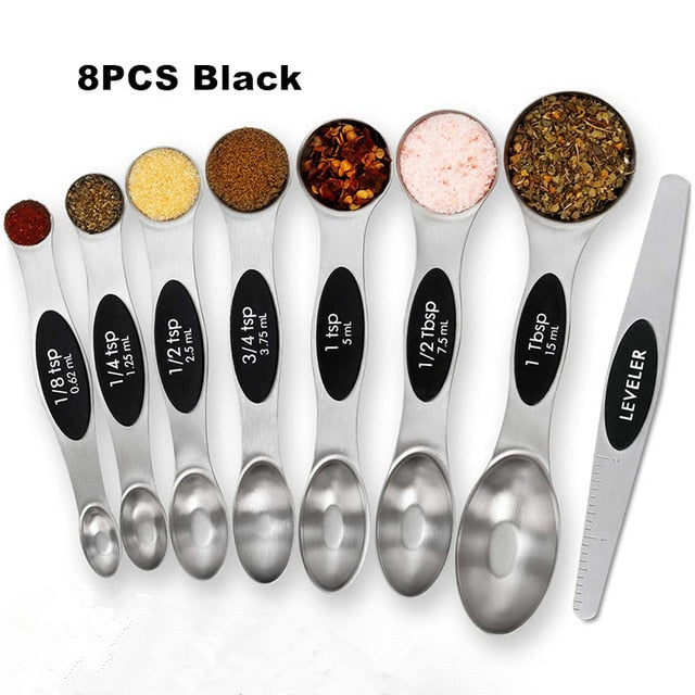 Magnetic Measuring Spoons Set Stainless Steel with Leveler, 8pcs